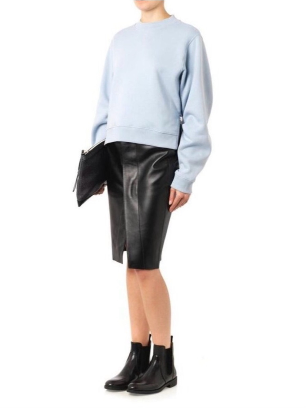 Acne Studios Black Leather Pencil Skirt with Front Vent Euro size 38
